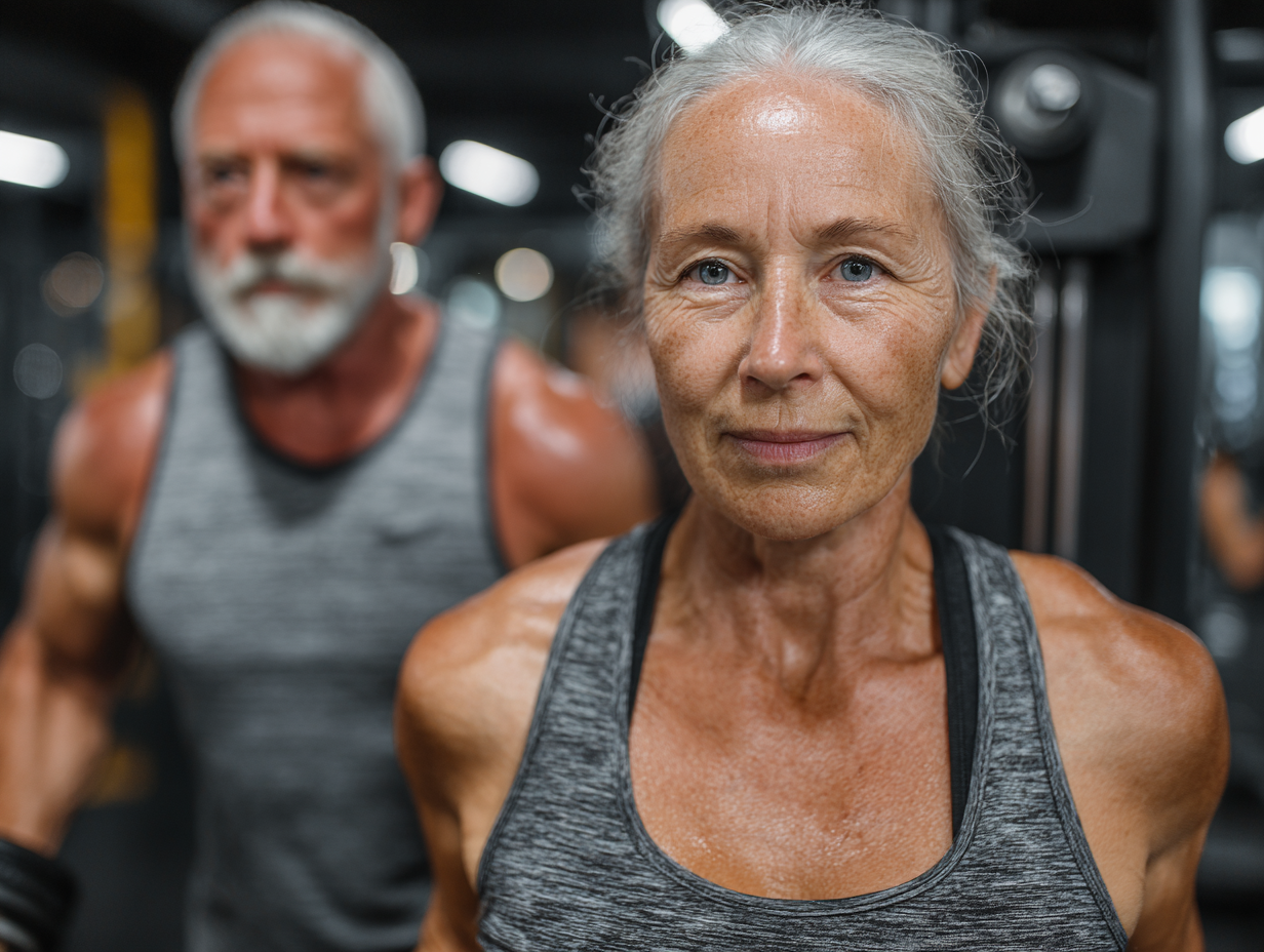 Тренер працює з клієнткою старшого віку